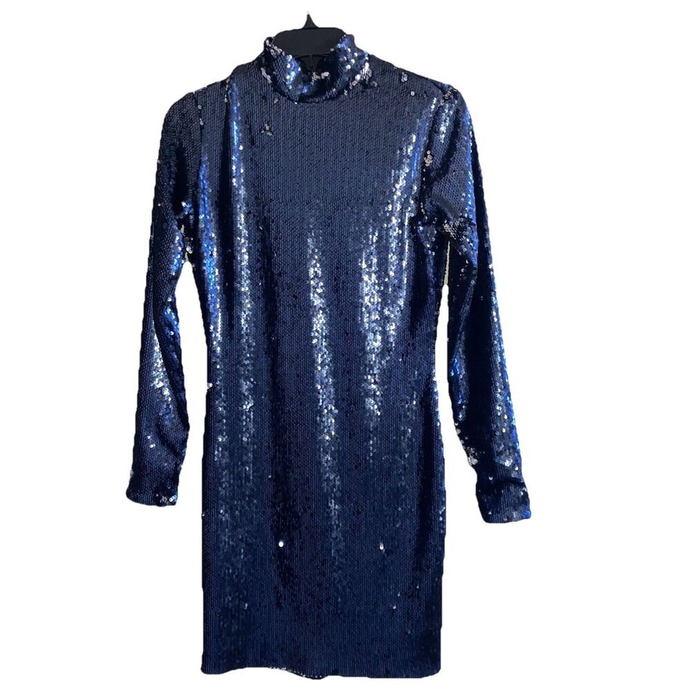 MARCELL VON BERLIN 6 Blue Silver Sequin Mini Bodycon Dress Paillettes